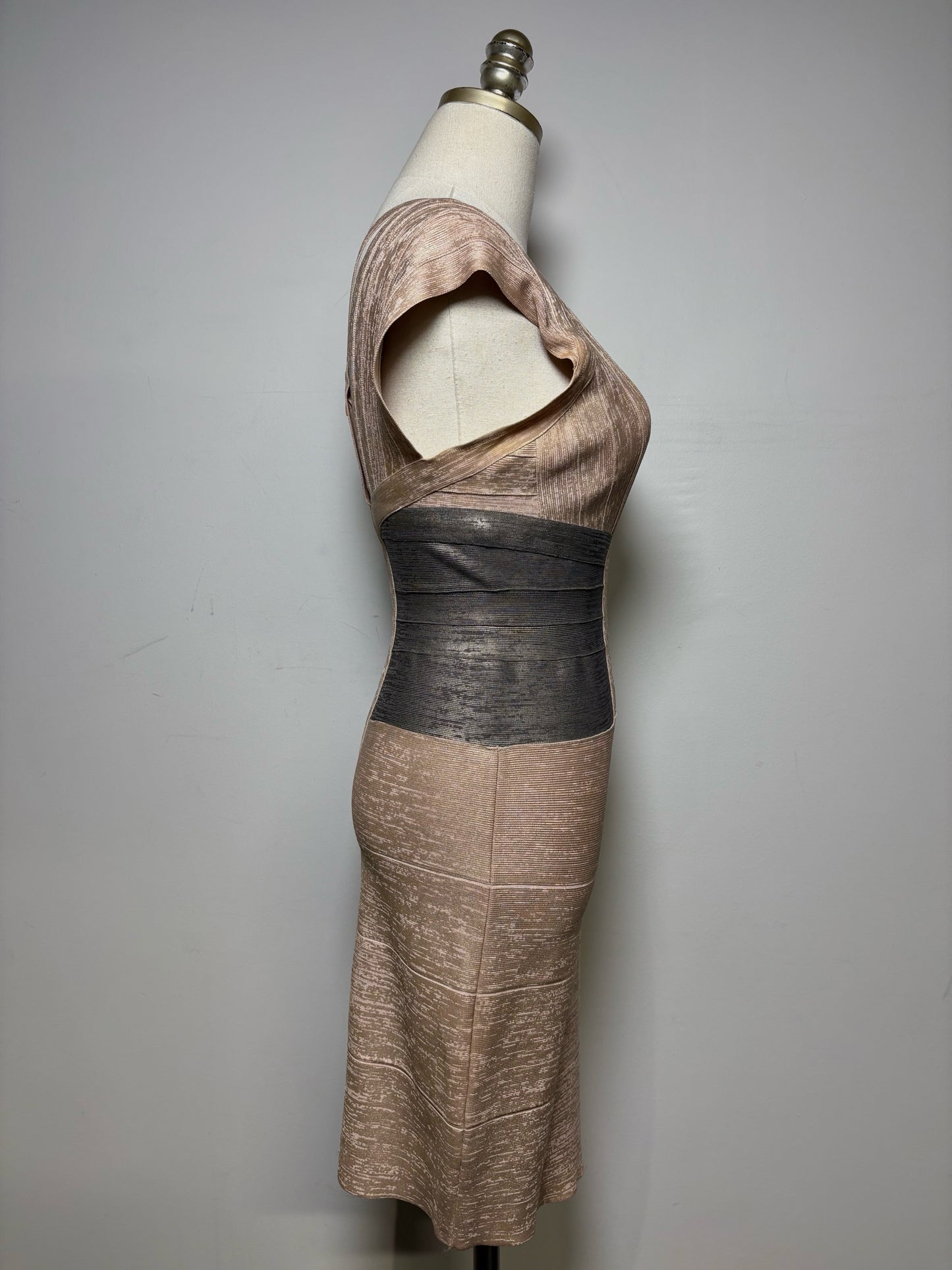 Women Size S Herve Leger Paris rose gold & gray Metallic Women's Dress
