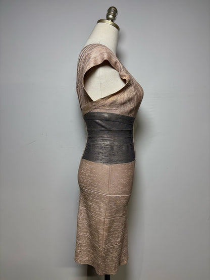 Women Size S Herve Leger Paris rose gold & gray Metallic Women's Dress