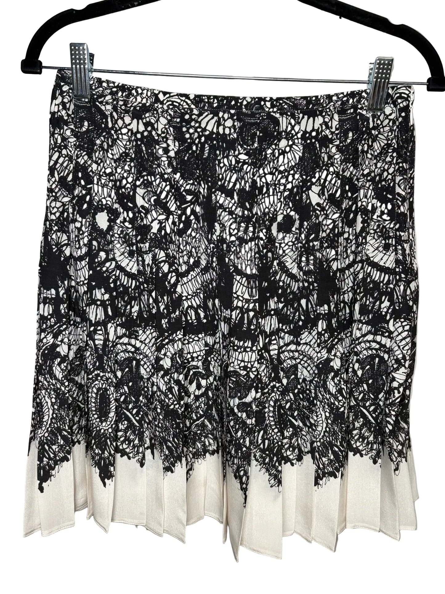 Women Size 40 Authentic Prada Black & White Scribble Print Pure Silk Vintage Pre-Owned Mini Skirt