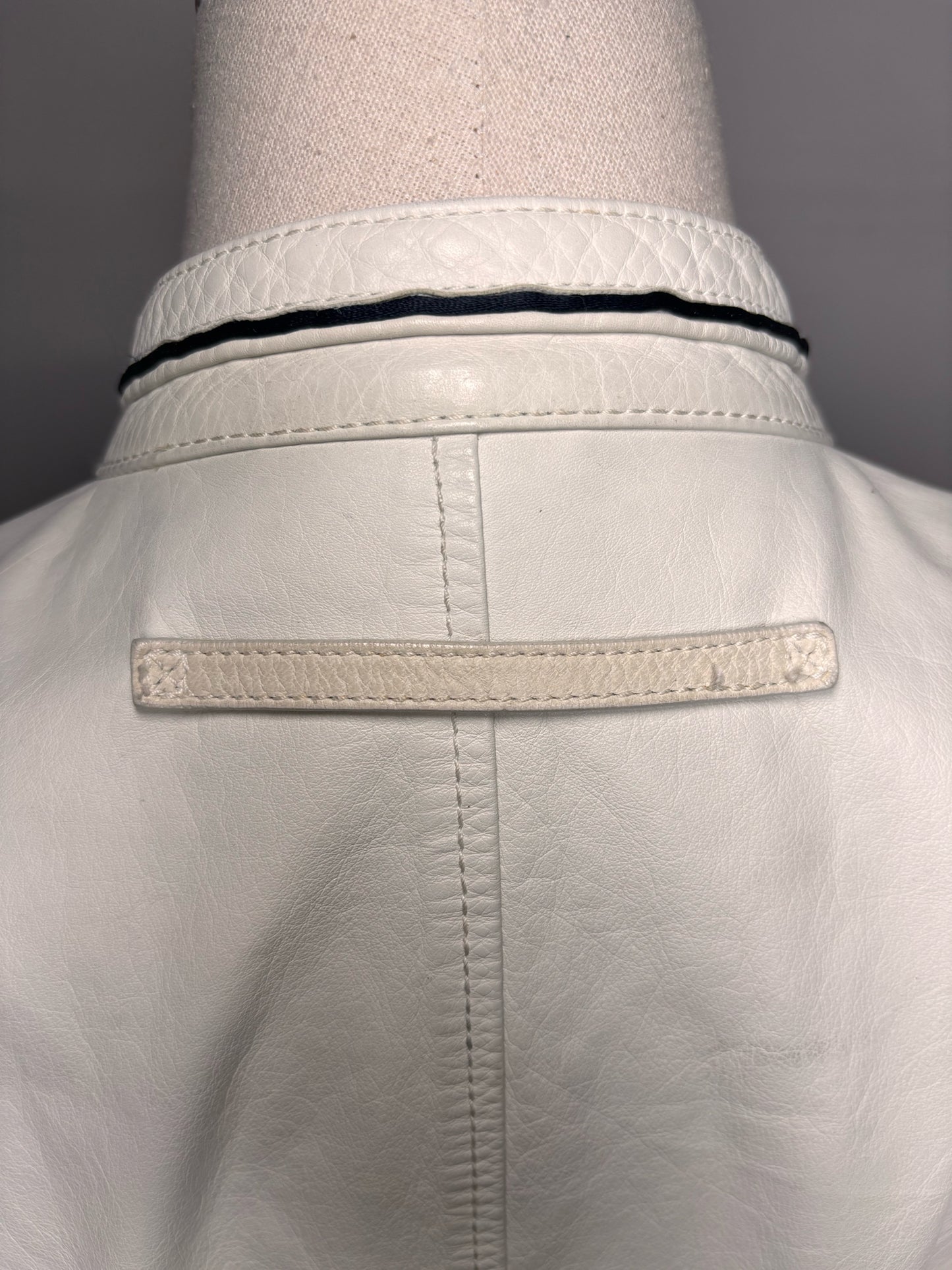Vintage Prada White Leather Solid Men's Size 52 Moto Jacket