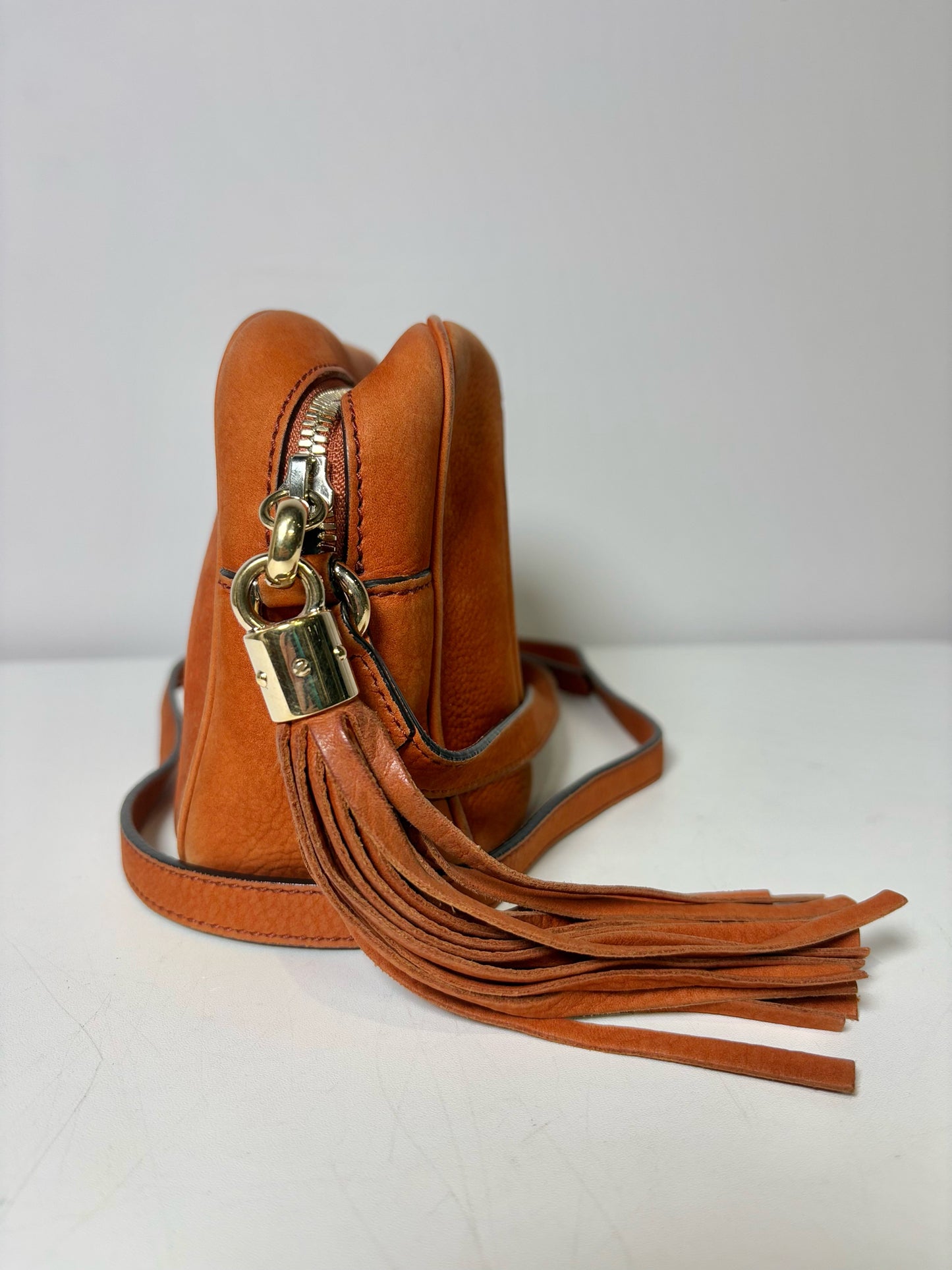 Gucci Solid Suede Leather Rust Orange Disco Purse