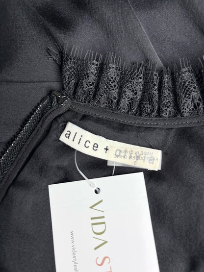 Women Size 8 Alice + Olivia Black Solid Nylon Pre-owned Dress