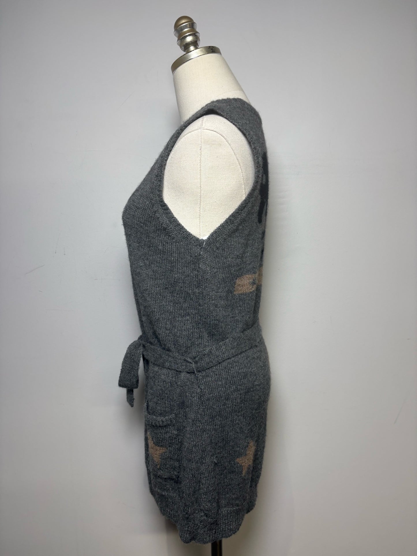 Women Size M Rhys Dwfen Gray Bird Baby Alpaca Vintage Pre-Owned Long Cardigan Sweater