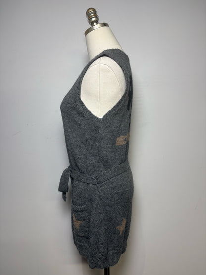 Women Size M Rhys Dwfen Gray Bird Baby Alpaca Vintage Pre-Owned Long Cardigan Sweater