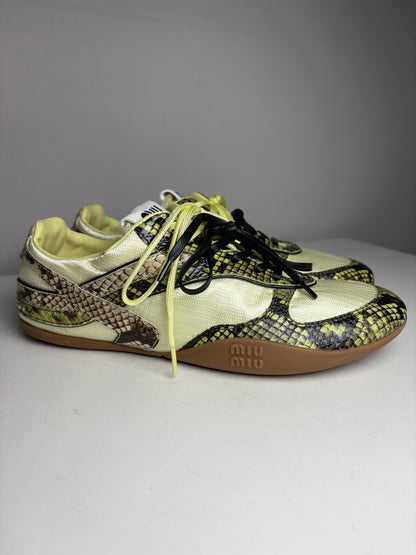 Women's Shoe Size 39 Miu Miu Gymnasium Green Technical Fabric Python Print Pre-Owned Sneakers