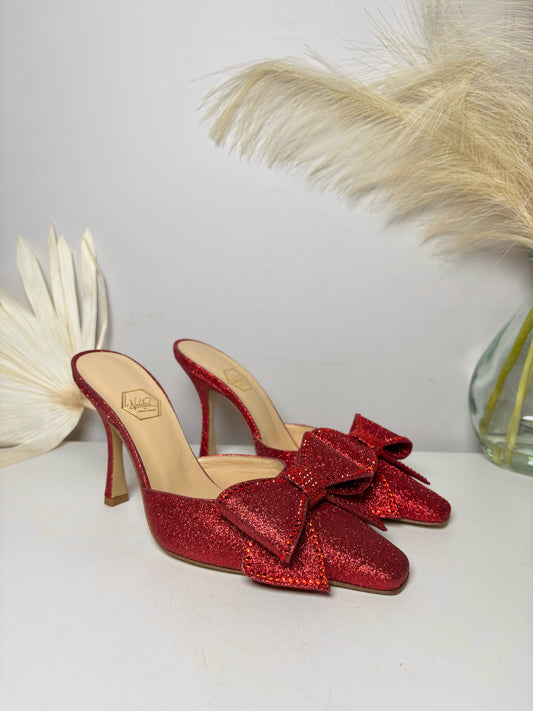 W Shoe Size 7 Nalebe by Amina Means Red Glitter Mule NWT Heels