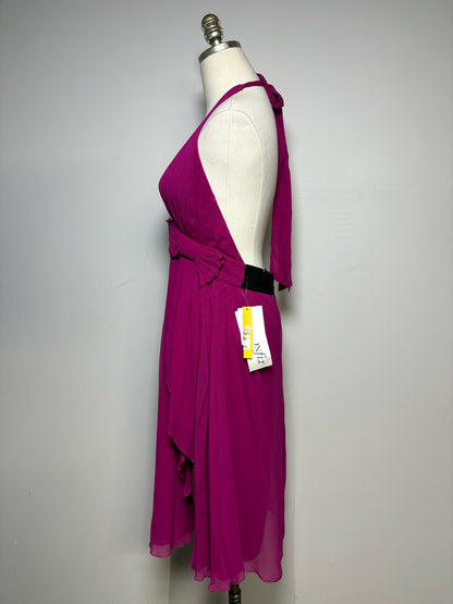 Women Size S Alice + Olivia Magenta Pink Silk NWT Pre-Owned Halter Cocktail Midi Dress