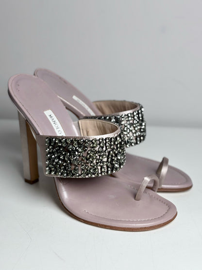 W Shoe Size 38 (7.5 - 8) Manolo Blahnik Skyscan Model Mauve Leather Heels, Pre-owned