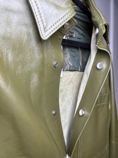 Men Size S Due Diligence Olive Green Lambskin Leather Pre-Owned Shirt Jacket
