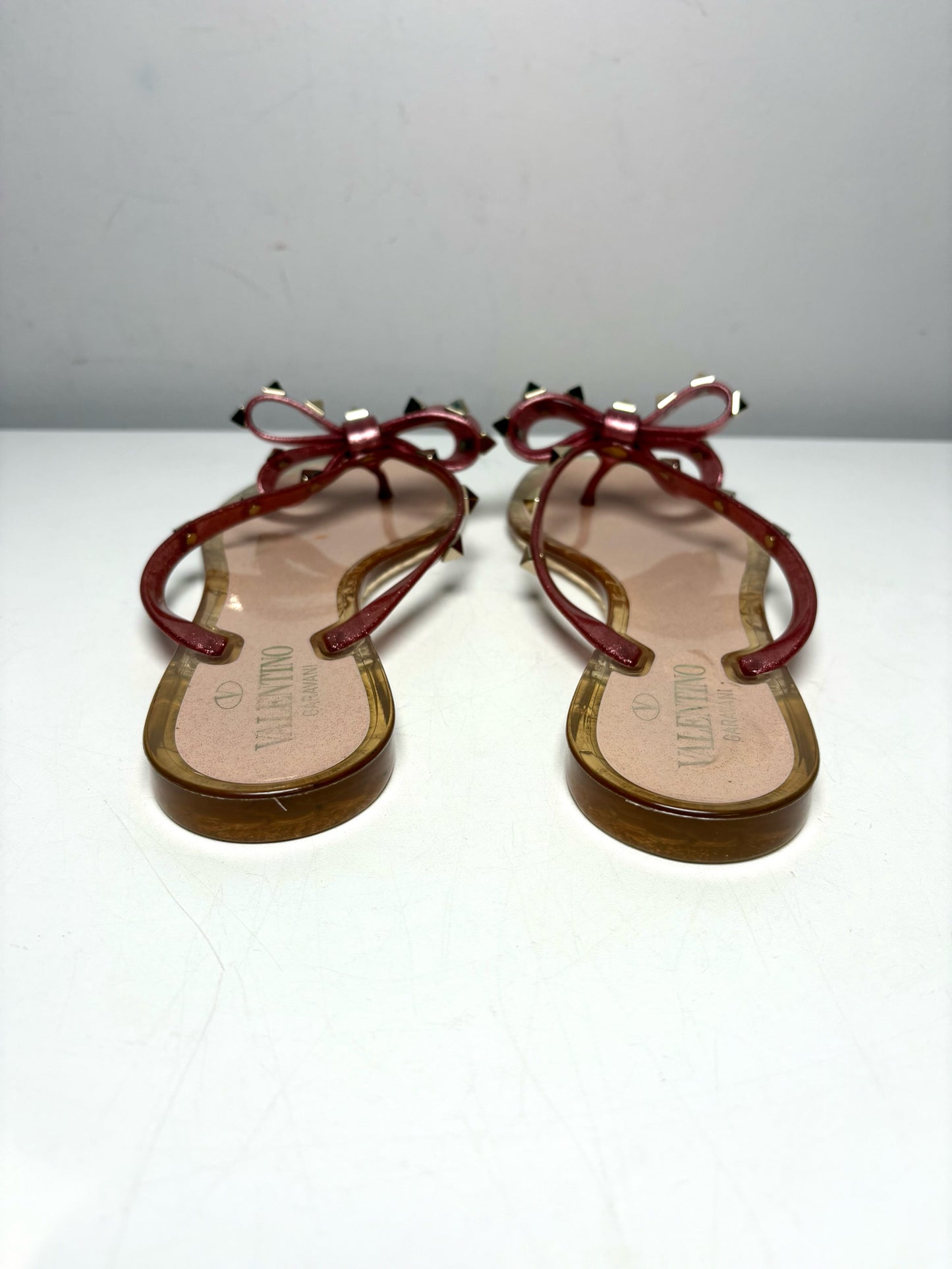 Valentino Garavani Rockstud Jelly Glitter Sparkle Pink PVC Size 39 Sandals