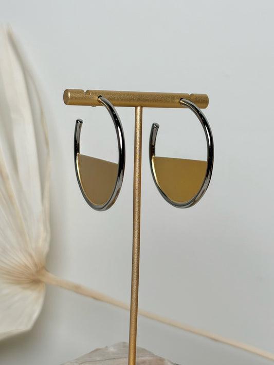 St. John Matte Gold Hoops Silver Tone Earrings