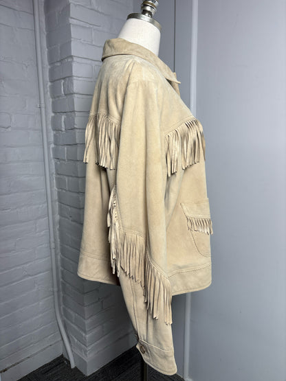 Women Size 18W Lauren Ralph Lauren Tan Fringe Goat Suede Jacket