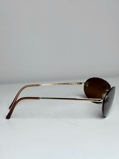 Chanel #4013 Rimless Vintage Y2K Pre-owned Gold Sunglasses