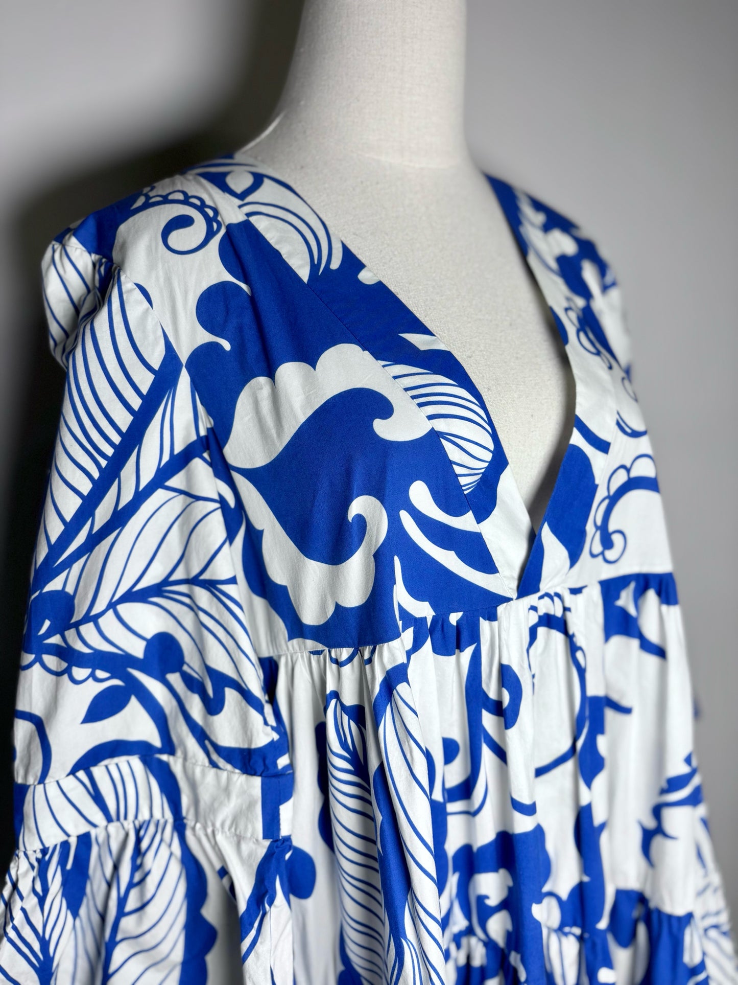 Women Size M Double J Blue, White Print Cotton Pre-owned Maxi Dress