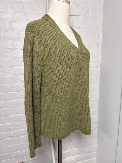 Women Size M Vince Dark Green Ribbed Cotton Sweater