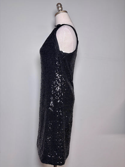 Women Size XS Tory Burch Black Sequins One-Shoulder Cocktail Pre-owned Dress