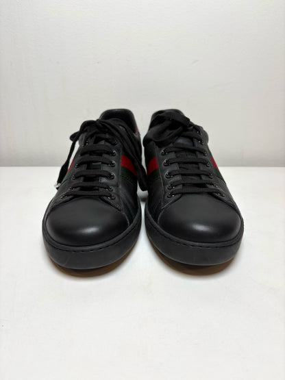 W Shoe Size 10 Gucci Ace Black Leather Pre-owned Sneakers