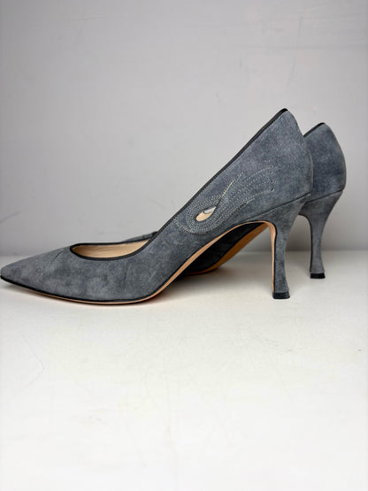 W Shoe Size 39 Manolo Blahnik Rela Grey Suede Pre-owned Pump
