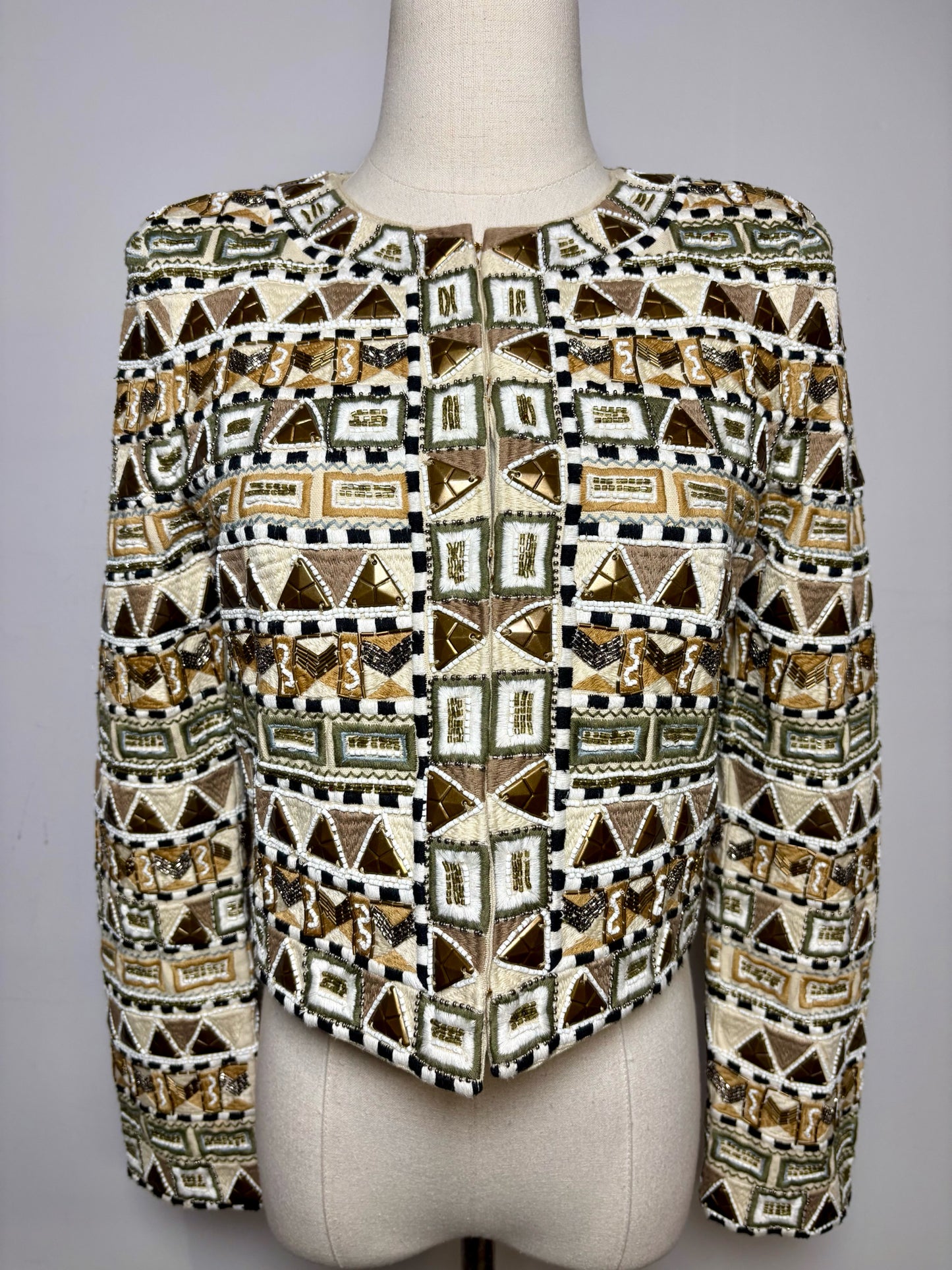 Women Size 4 Veronica Beard Daryl Beige Multi-Color Beaded Pure Cotton NWT Pre-Owned Jacket