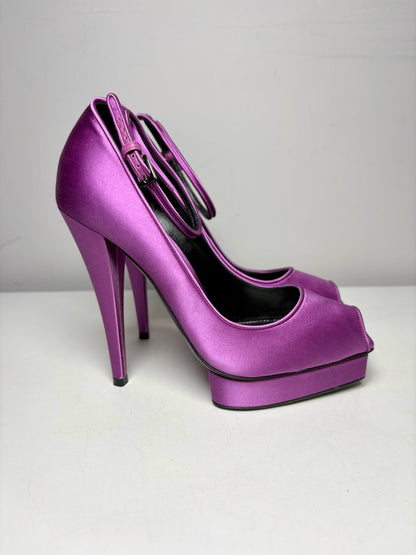 W Shoe Size 37.5 (7.5) Tom Ford Purple Satin Platform Pre-owned Heels
