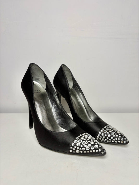 W Shoe Size 8.5 Stuart Weitzman Black Satin Pre-owned Heels