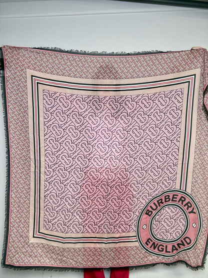 Burberry Monogram Circle Stripe Women's NWT Wool/Silk Blend Pre-owned Square Scarf