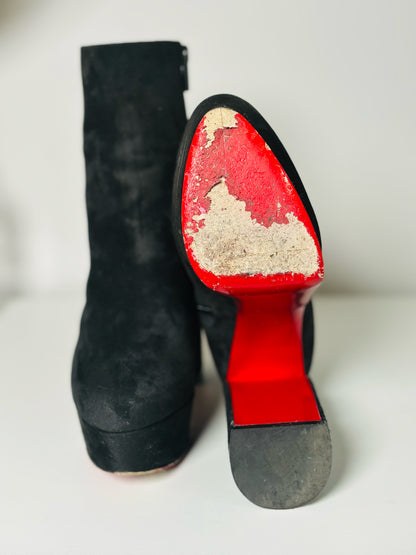 W Shoe Size 38.5 Christian Louboutin Black Platform Leather Suede Boots