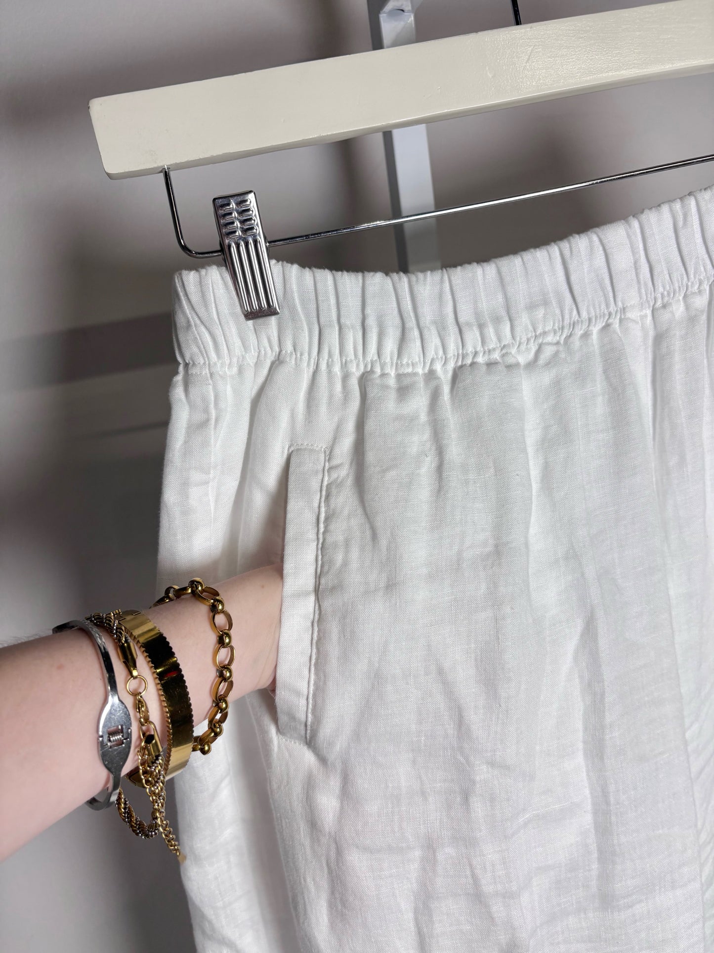 Women Size 46 Rosso35 White Solid Pure Linen Women's Pants