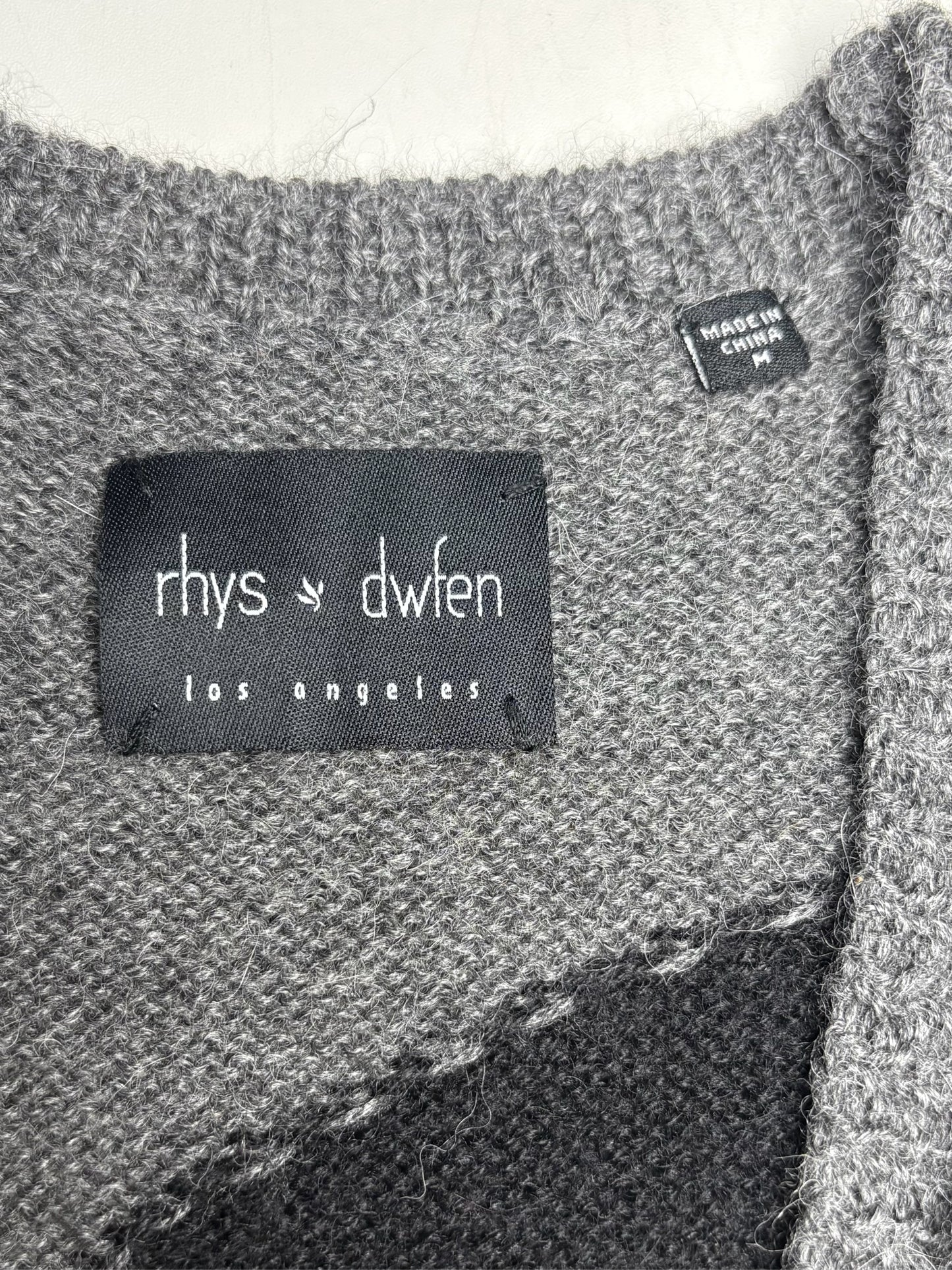 Women Size M Rhys Dwfen Gray Bird Baby Alpaca Vintage Pre-Owned Long Cardigan Sweater