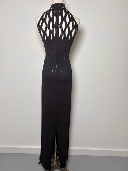 Women Size L St. John Black Solid Wool Midi Knit Dress