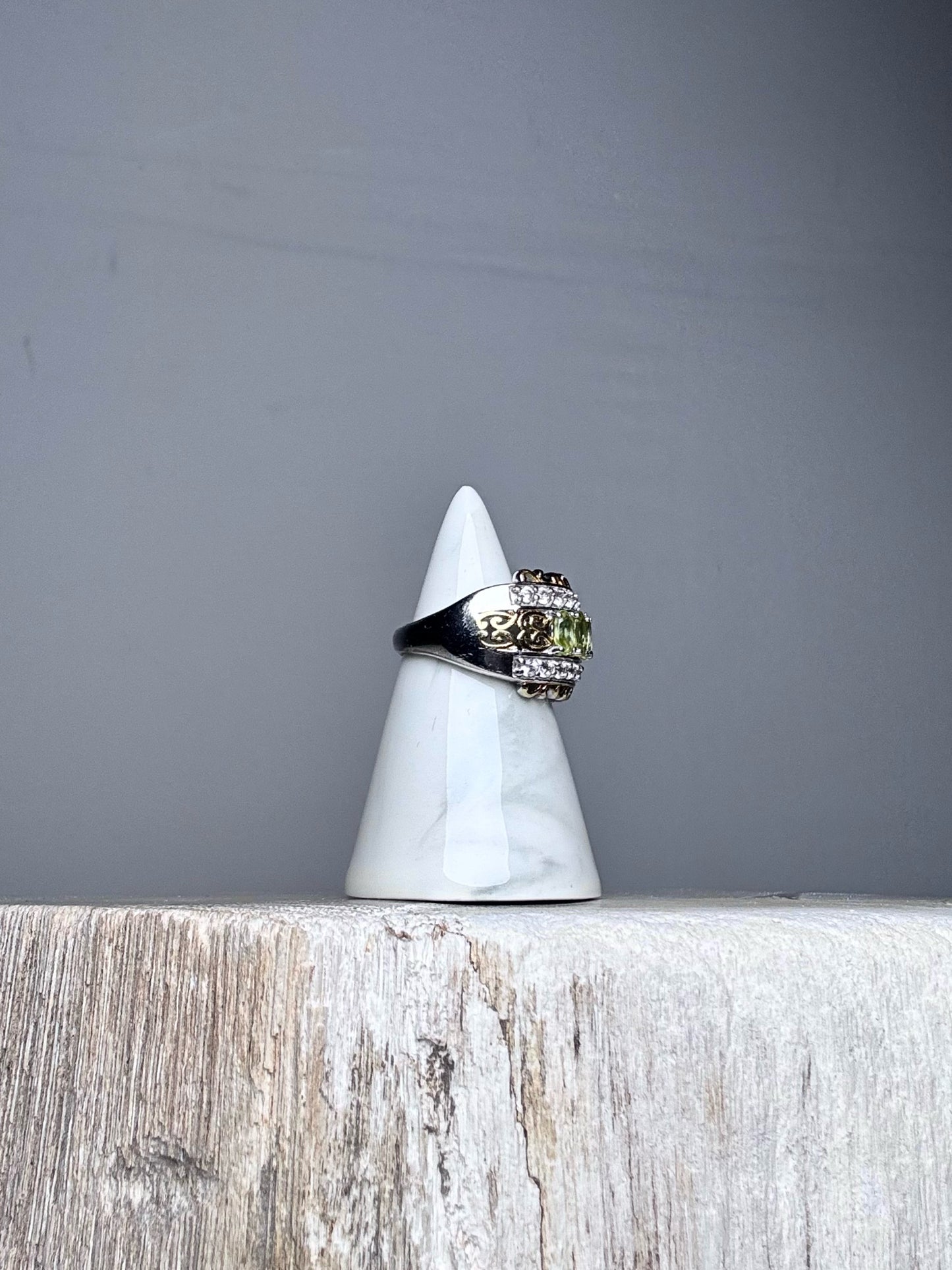 Green Apatite, White Zircon Sterling Silver