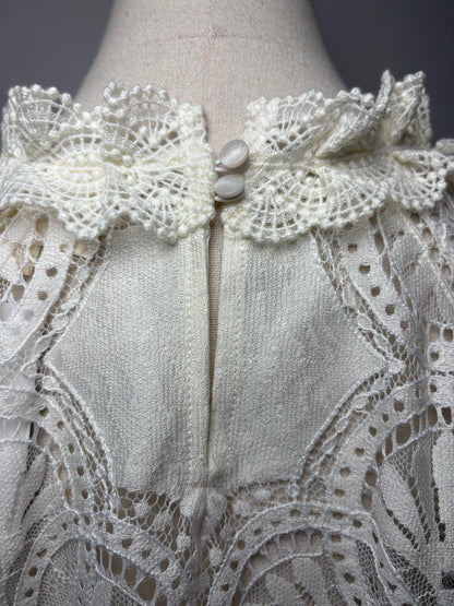 Women Size 44 Sézane Bianca White Lace Cotton Blend Pre-Owned Blouse