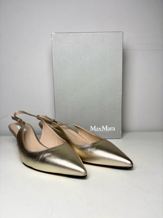 W Shoe Size 39 MaxMara Gold Leather Pre-owned, NWT Slingbacks