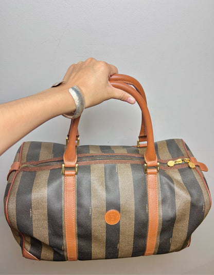 Vintage Fendi Beige, Tan Monogram Coated Canvas Duffle Pre-Owned