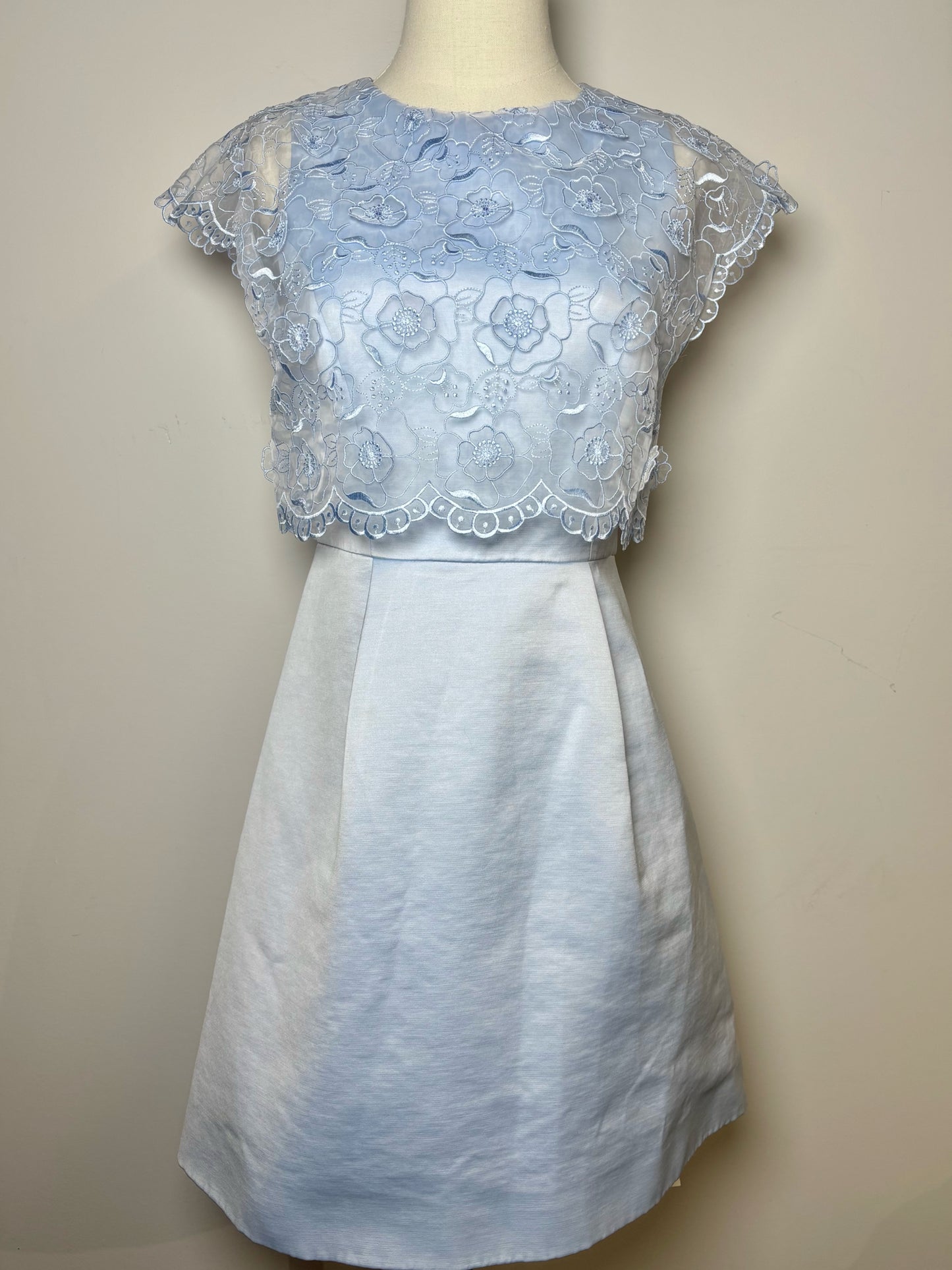 Women Size M Ted Baker Sky Blue Solid Cotton Lace Overlay Dabria Dress