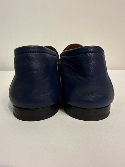 Gucci Brixton GG Blue Satin Print Shoe Sz 8 Men's Loafers NWT Pre-owned