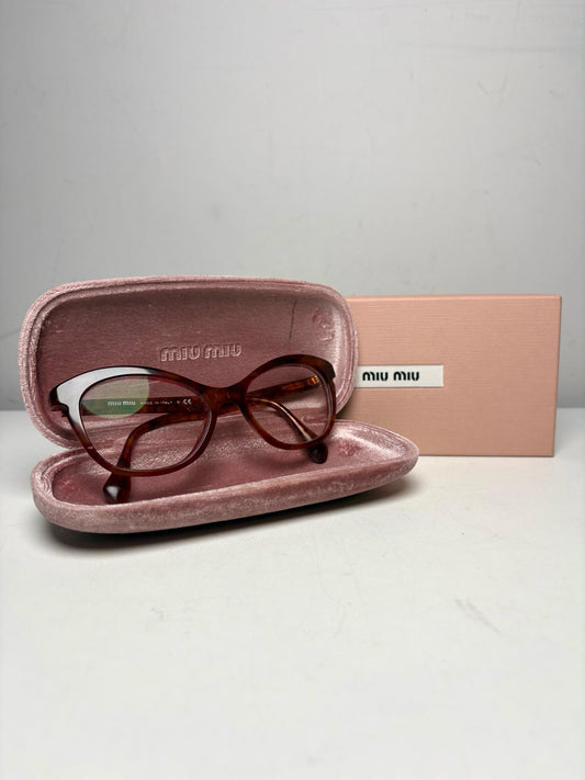 Women's Miu Miu Red, Tan & Orange Swirling Acetate Pre-Owned Cat-Eye Eyeglasses