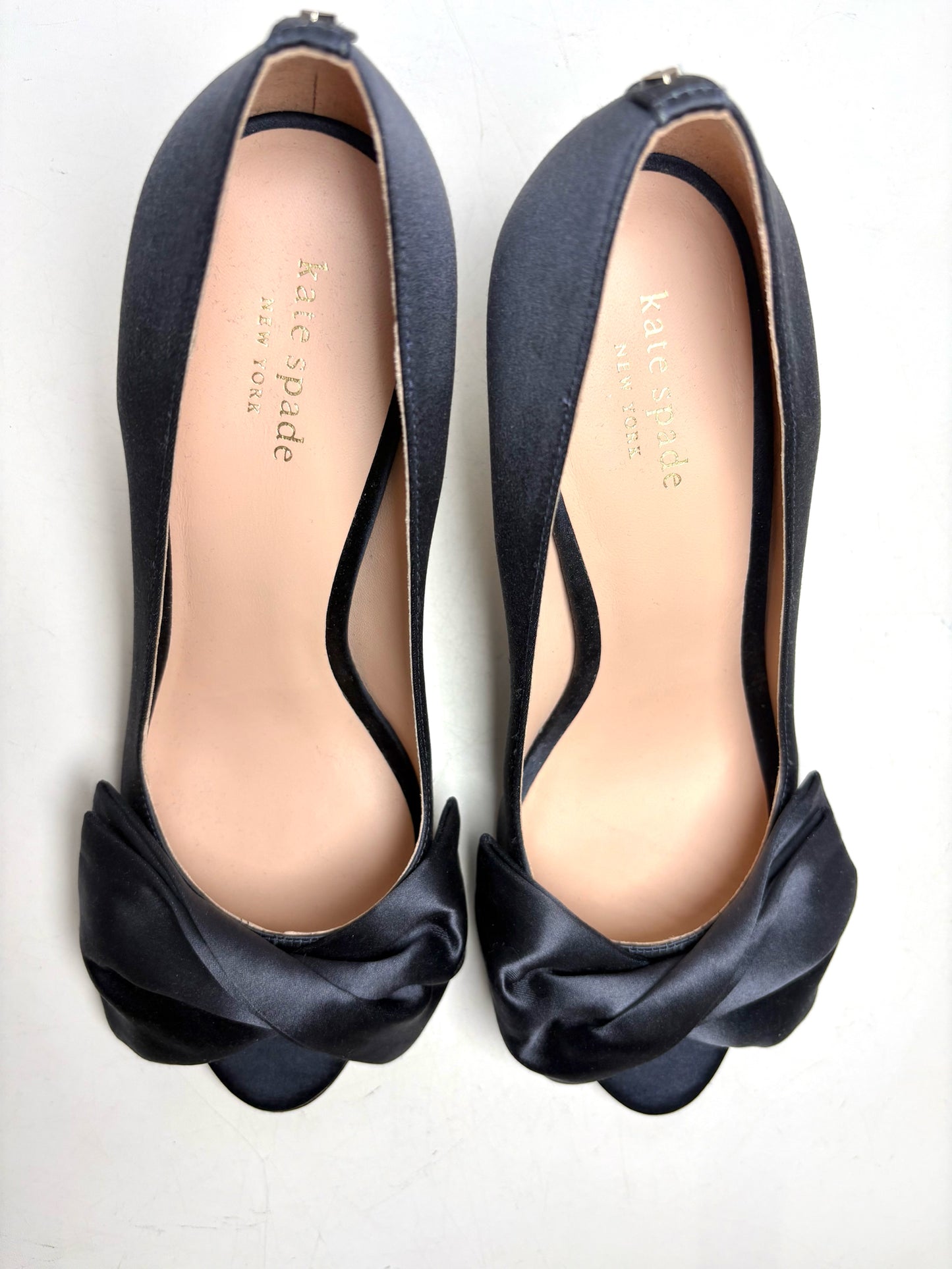 W Shoe Size 9.5 Kate Spade New York Crawford Navy Satin Pre-owned, NWT Pump