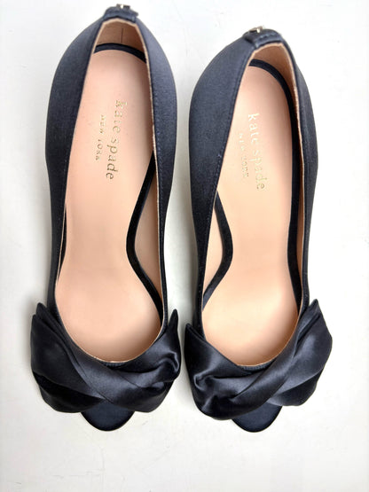 W Shoe Size 9.5 Kate Spade New York Crawford Navy Satin Pre-owned, NWT Pump