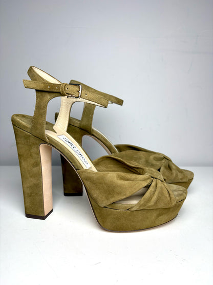 W Shoe Size 40 Jimmy Choo Heloise 120 Green Suede Platform Pre-owned NWT Heels