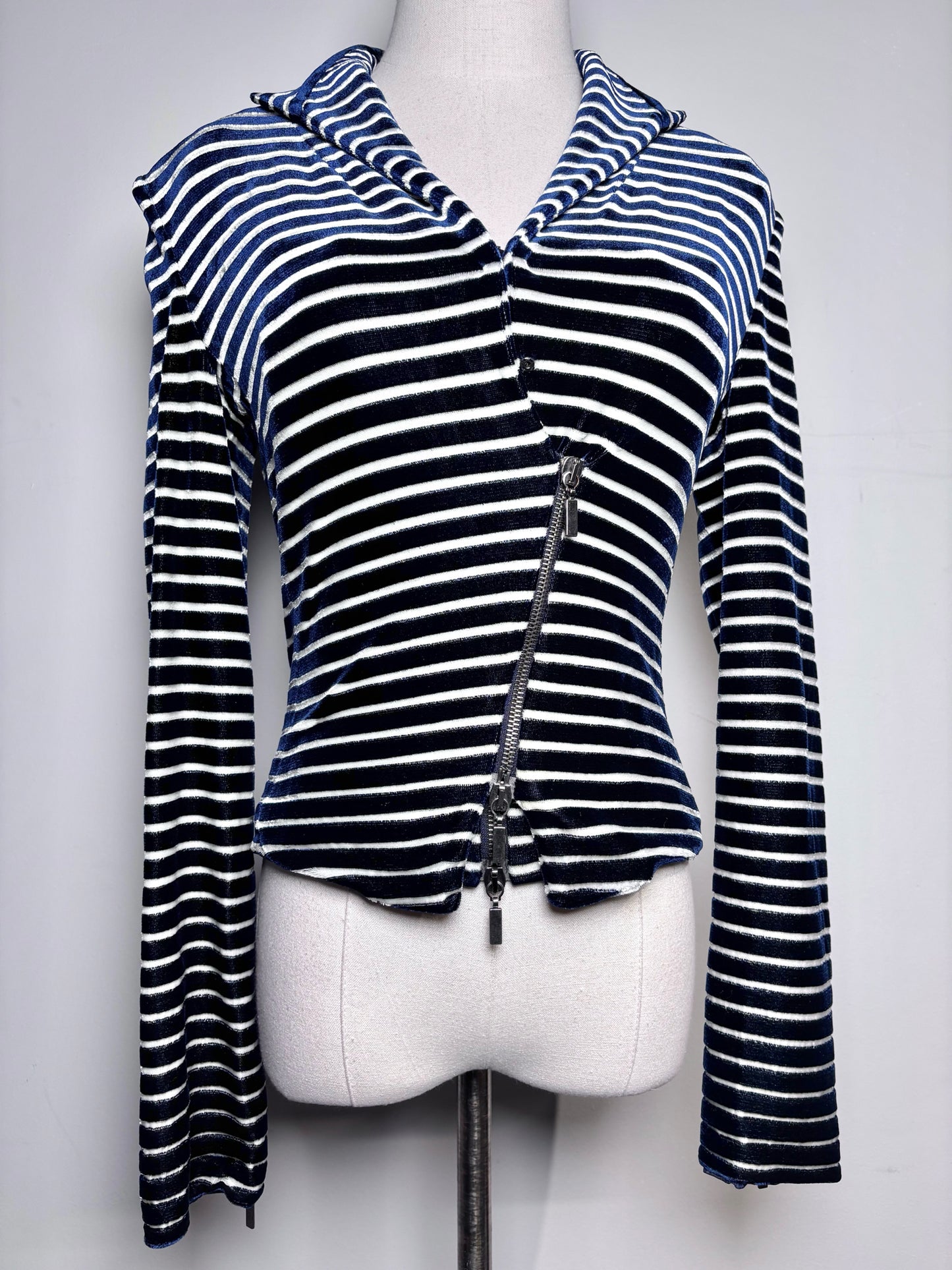 Women Size 4 (S) Giorgio Armani Blue, White Striped Bustier, Jacket Set