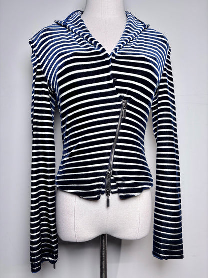 Women Size 4 (S) Giorgio Armani Blue, White Striped Bustier, Jacket Set