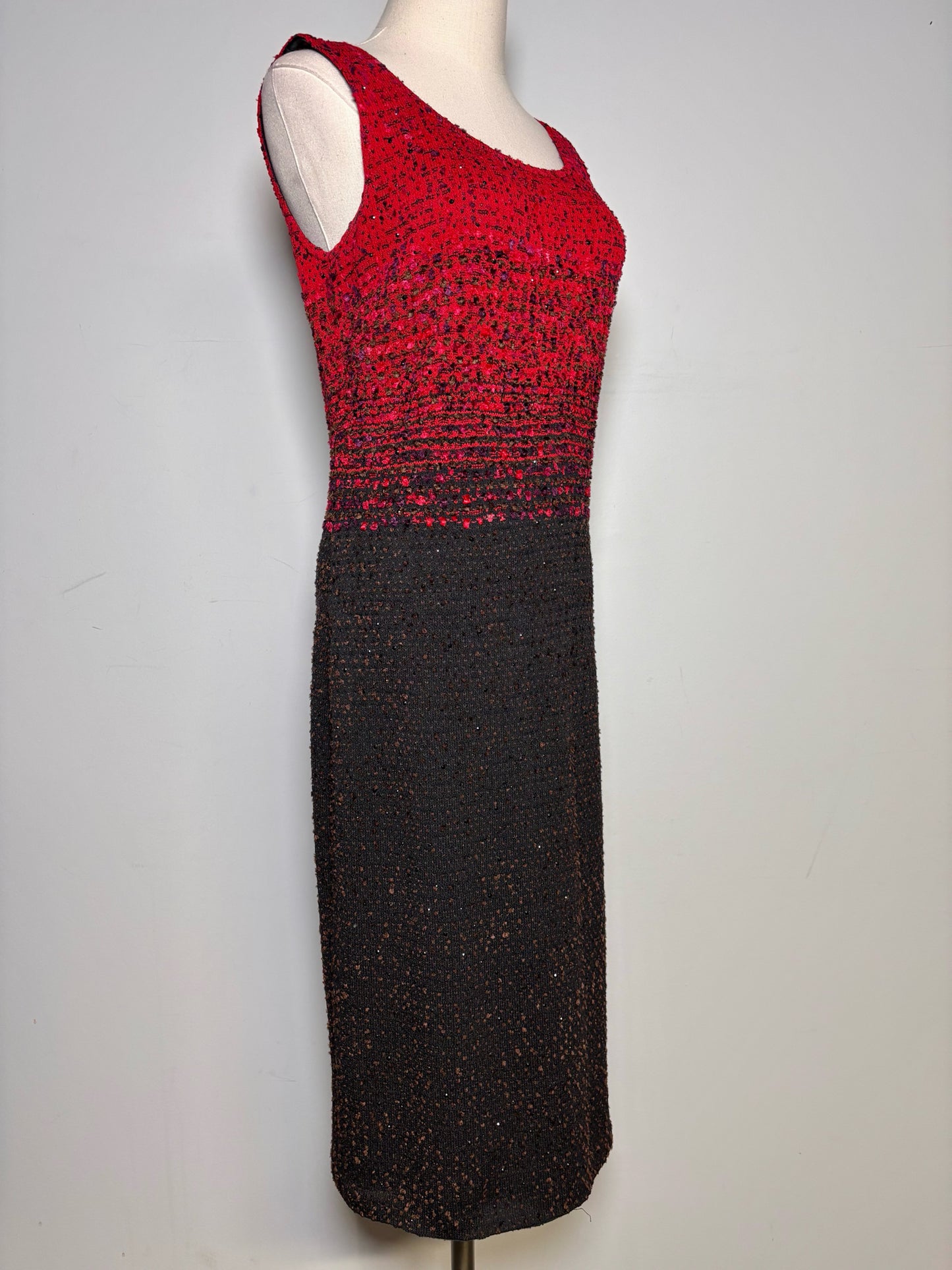 Women Size 8 St. John Couture Red, Black Boucle Dress