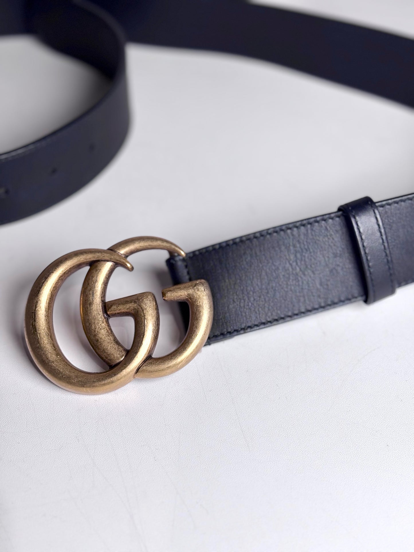 Gucci GG Marmont 85-34 Wide Black Leather Belt