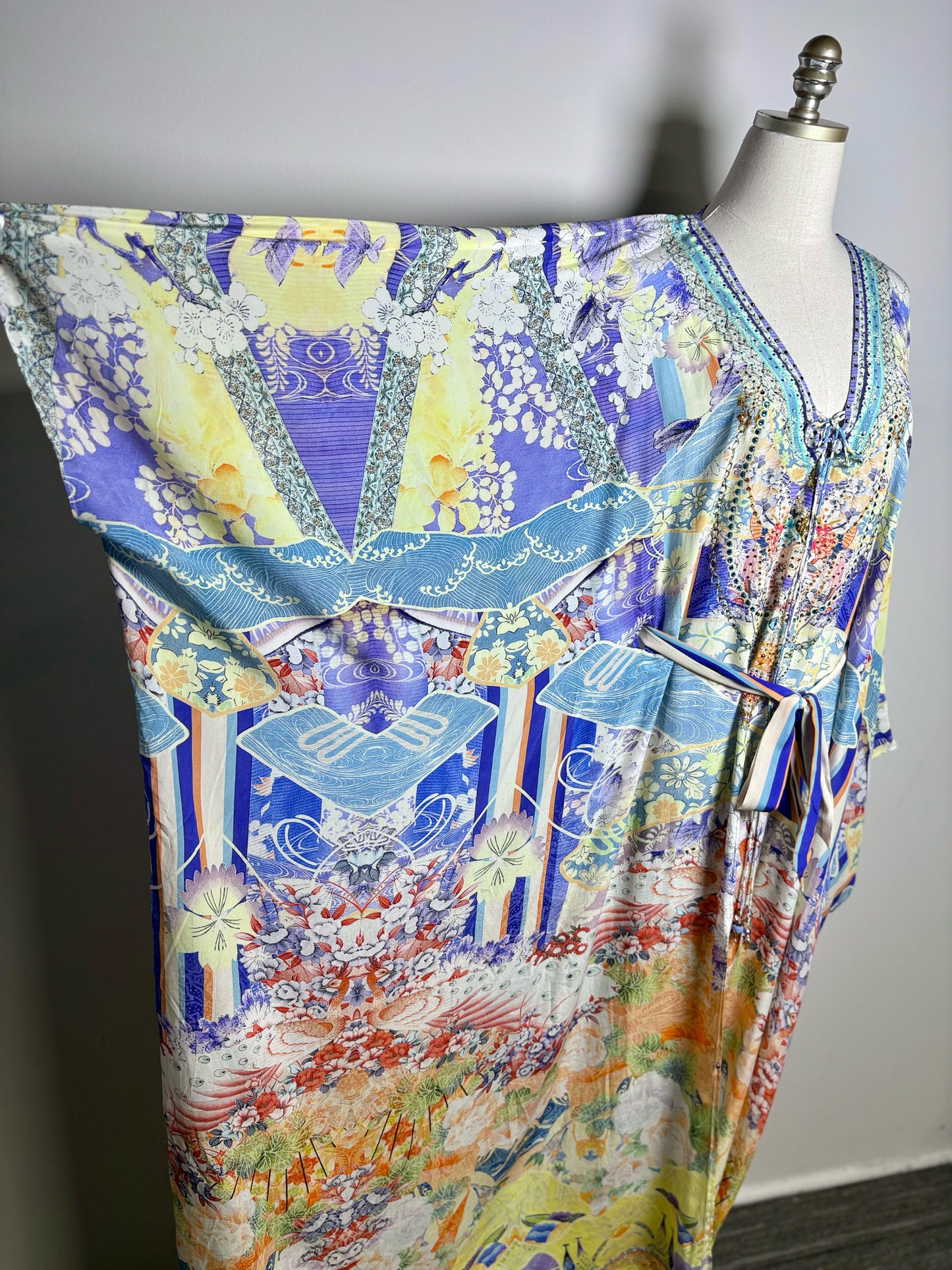 Women Size OS Camilla Floral Print Crystal Beads Silk Kaftan Pre-owned Dress