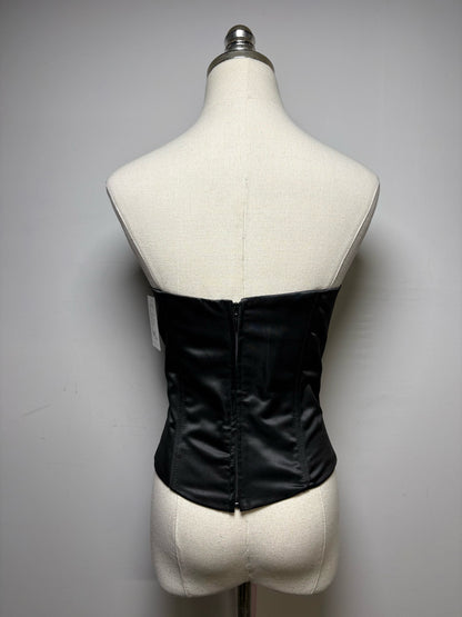 Women's Size XS Dollar Black Shiny Crystal Corset Lace Pink Ribbon NWT Pre-Owned Shirt