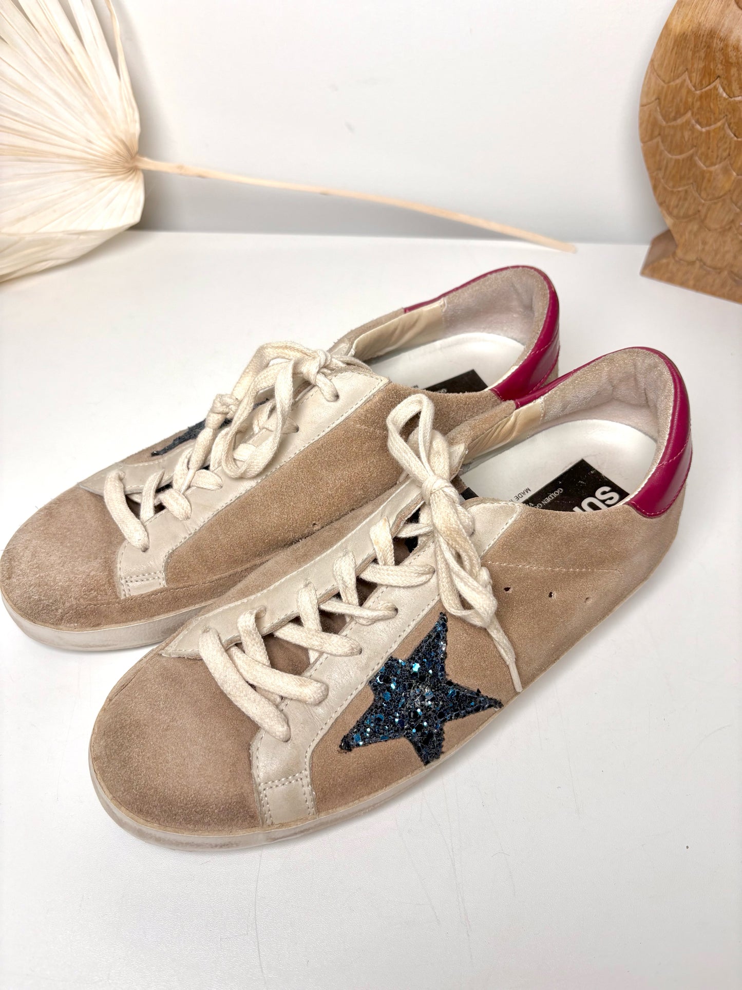 W Shoe Size 39 (8.5 US) Golden Goose Tan, Burgundy Desert Suede Sneakers