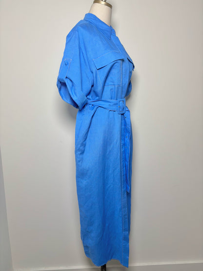 Women Size M Hunter Bell Blue Solid Linen Dress