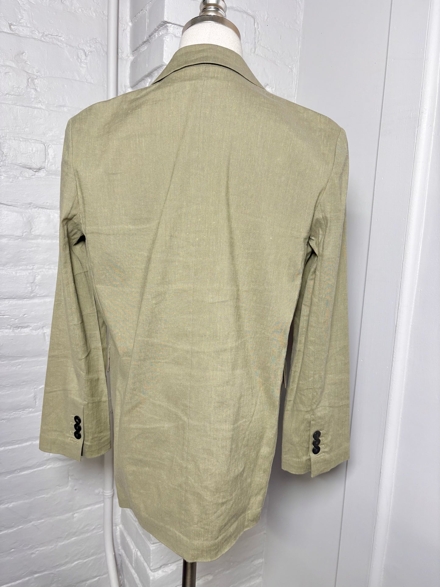 Women Size L Theory Olive Solid Linen Blazer