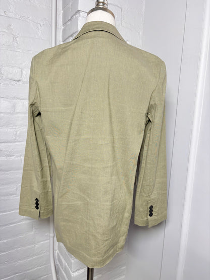 Women Size L Theory Olive Solid Linen Blazer